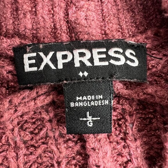 Express Women's Ribbed Pink Open Front Cardigan Sweater LG Long Sleeve Mauve - Picture 2 of 6